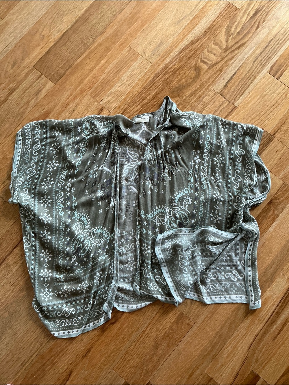 Lucky Brand Olive Paisley Button-Front Tunic Top